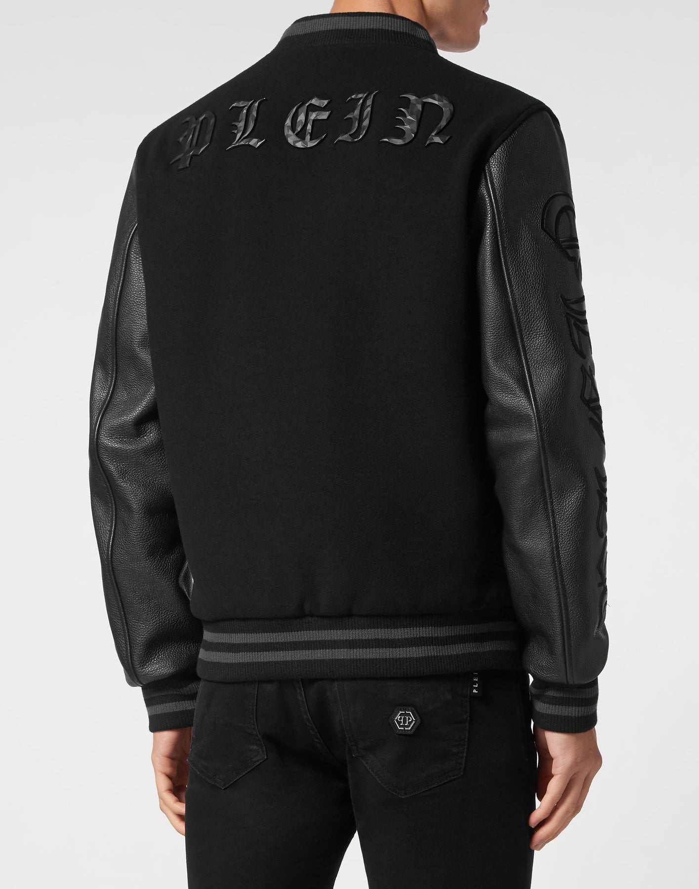 College-Bomber aus Wolle mit Lederarm Gothic Plein