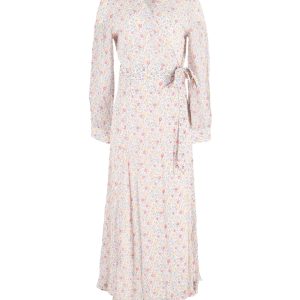 Ganni Langarm-Wickel-Maxikleid mit Blumendruck aus mehrfarbiger Viskose