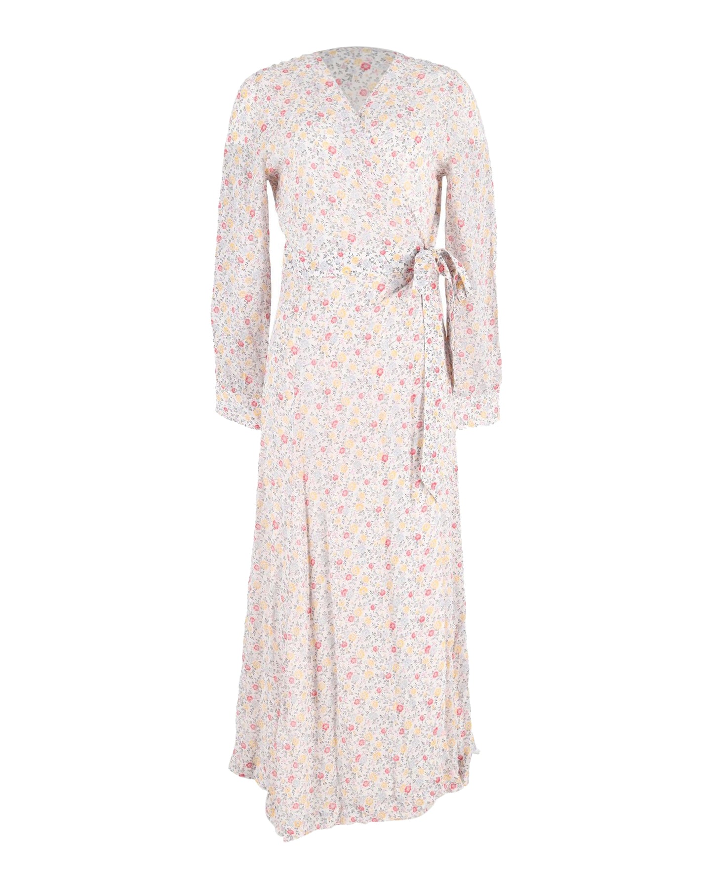 Ganni Langarm-Wickel-Maxikleid mit Blumendruck aus mehrfarbiger Viskose