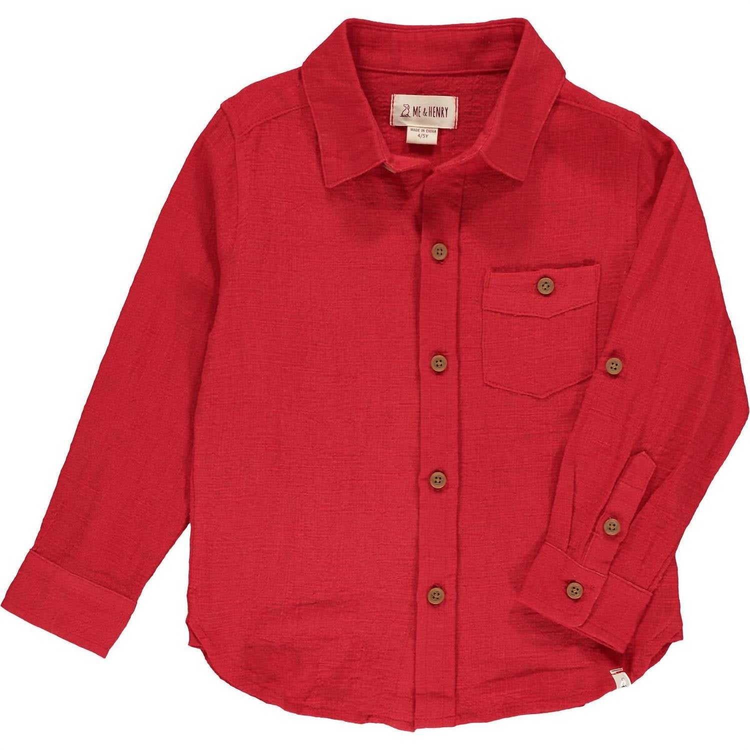 Jungen Händler mit Knopfleiste Hemd in Rot