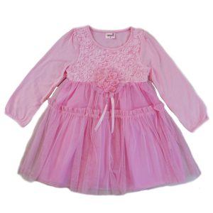 Langärmliges Kleid mit 3D-Blumenverzierung für Mädchen, Rosa, S (9–24 M)–XL (6–8)