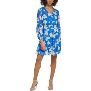 mit Blumenmuster gesmockt Mini-Kleid
