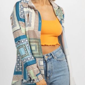 Patterned Button Down in grün + stahlblau