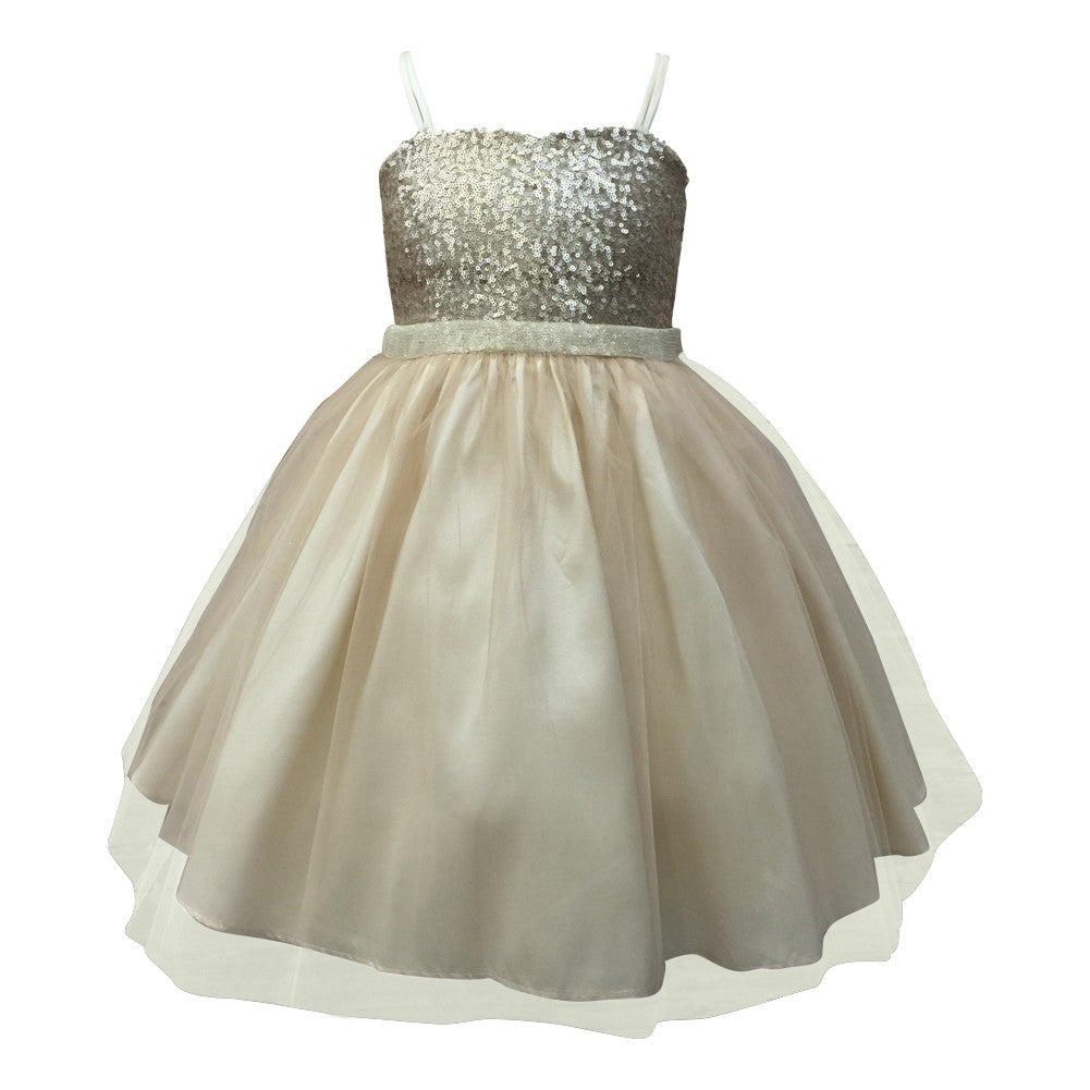 Kleine Mädchen Champagner Pailletten Top Tüll Blumenmädchen Kleid 2T-6