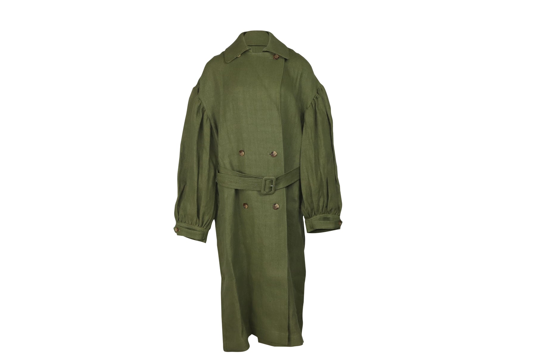 Loulou Studio Pukapuka Oversize Trenchcoat aus Oliv Leinen