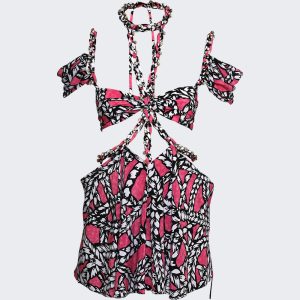 Rope bedruckte Ausschnitt Mini-Kleid