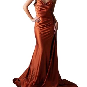 lycra Einbau trägerlosen Schlitz Kleid in Cinna