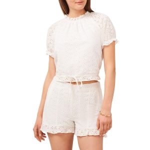 bestickter Puff Ärmel crop top