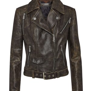 Shoulder Padded Leder Biker Jacke