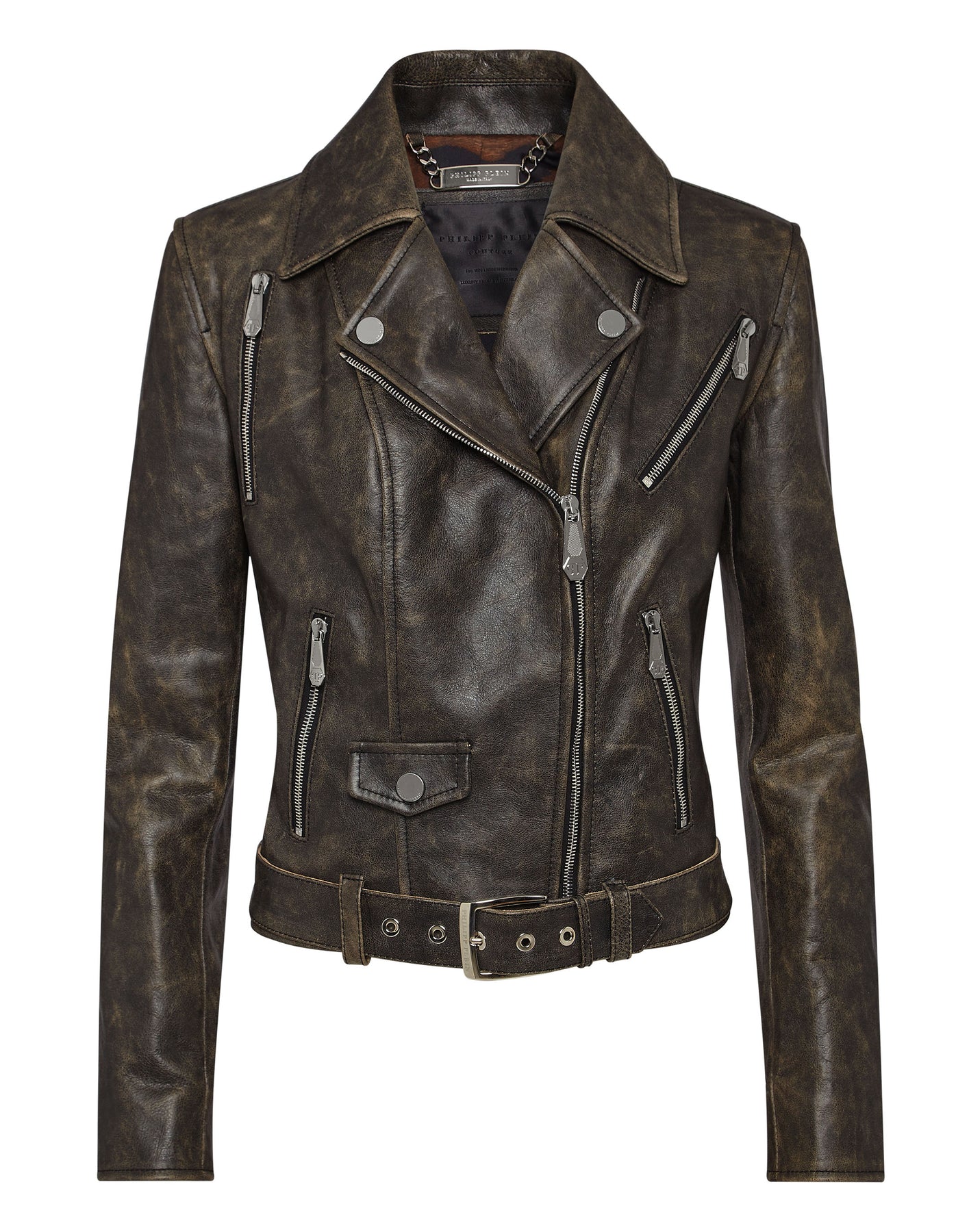 Schulter gepolsterte Leder Biker Jacke
