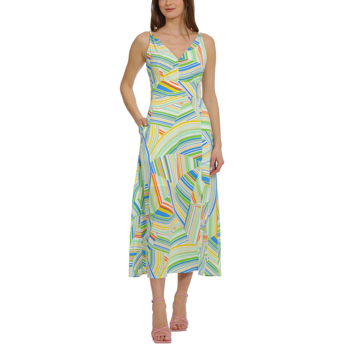 Gestreiftes Doppel V Midi Kleid