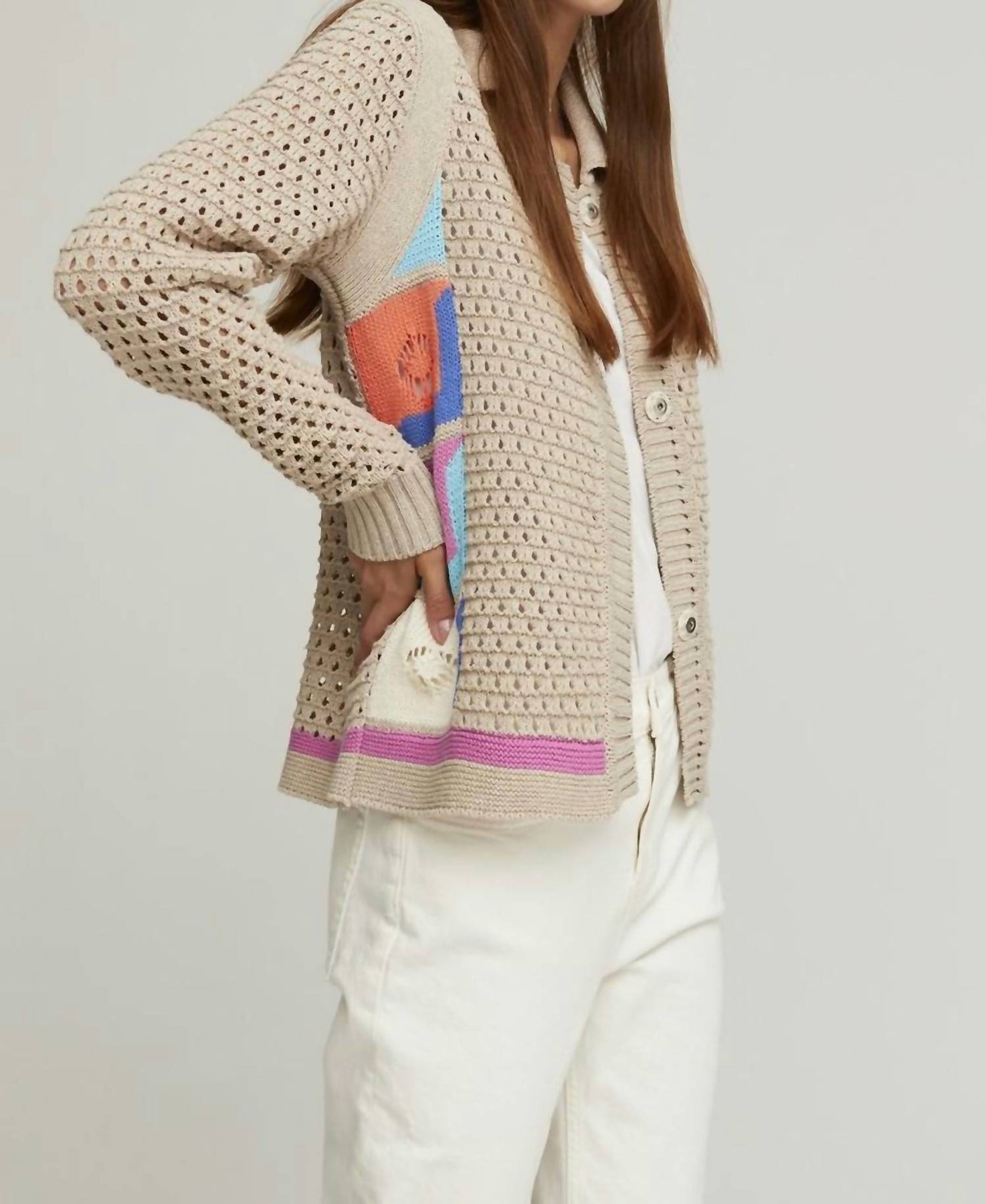 Mandel Strickjacke In Beige/schwarz