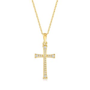 RS Pure Von Ross-Simons Diamant Kreuz Anhänger Halskette in 14kt Gelbgold