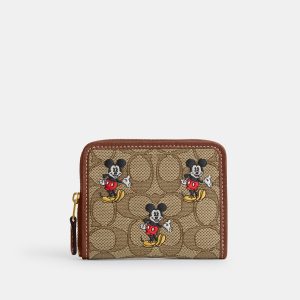 Coach Outlet Disney X Coach Kleine Brieftasche mit Reißverschluss im Signature Jacquard mit Mickey Mouse Muster