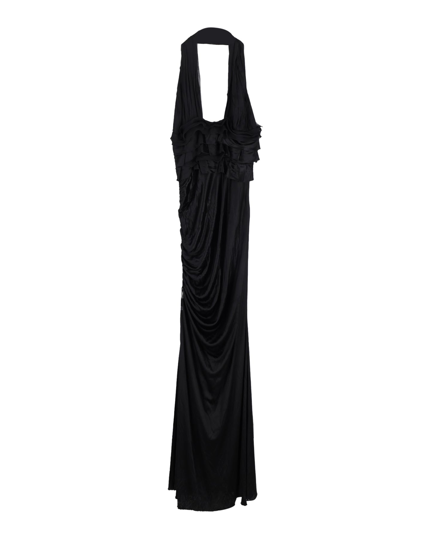 Versace Neckholder-Abendkleid mit tiefem V-Ausschnitt aus schwarzer Seide