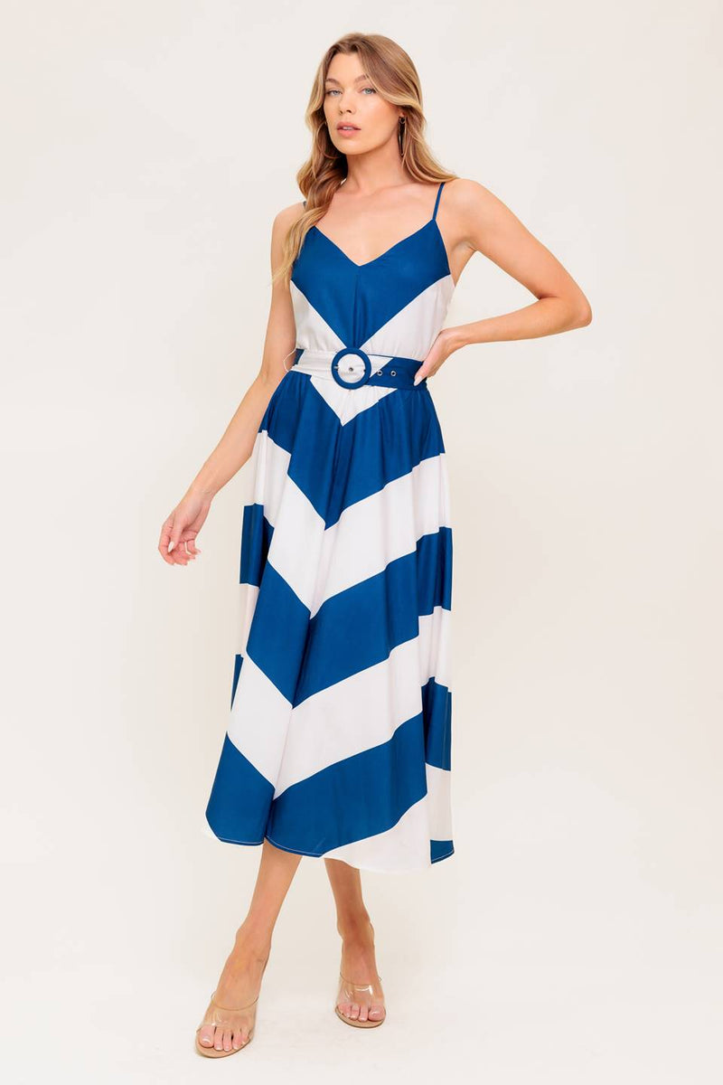 RADIANT HEART Dunkelblau gewebt MIDI Kleid