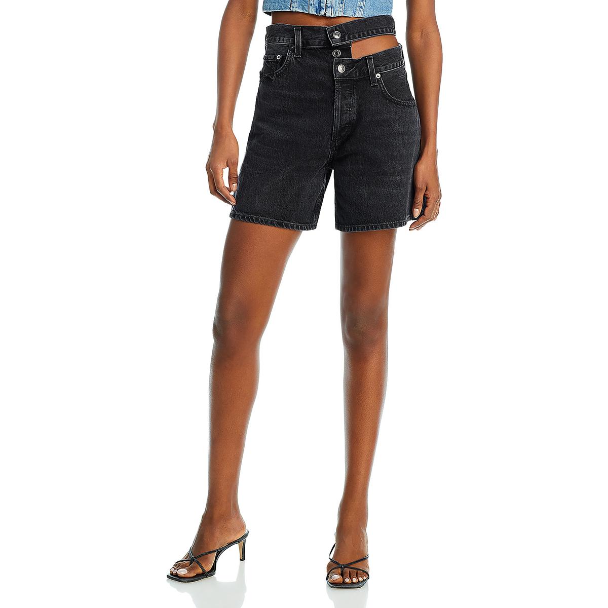 Hoher Bund Knielange Denim Shorts