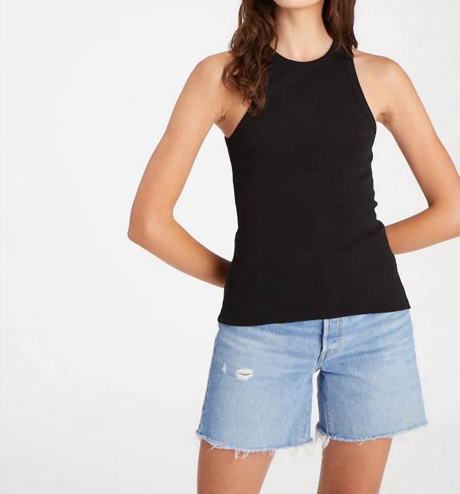 Perfektes geripptes Top Top in Schwarz