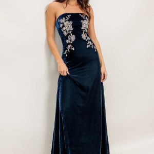 VELVET ELEGIA Dunkelblau MAXI KLEIDUNG