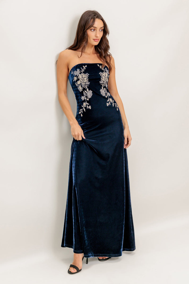 VELVET ELEGIA Dunkelblau MAXI KLEIDUNG