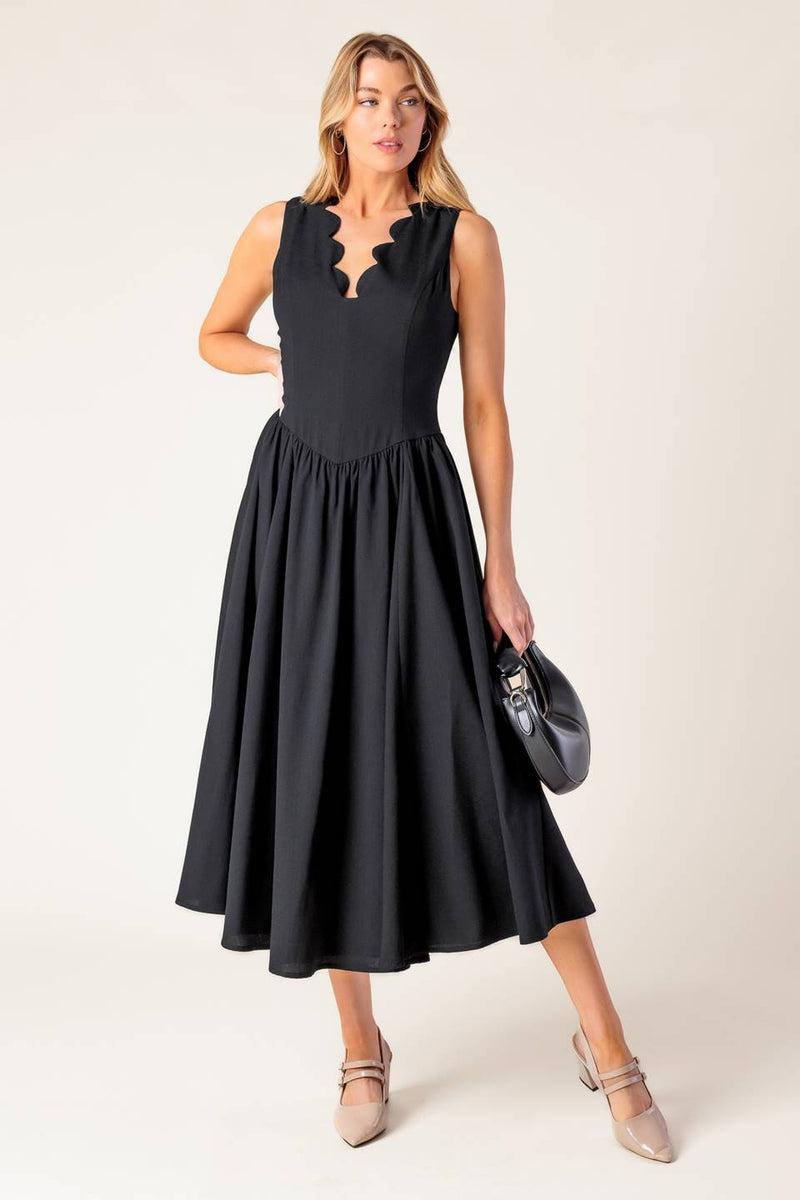 FÜR DIE RECORD Schwarz gewebt MIDI Kleid