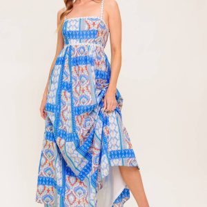 LASTING MAGIC blau gewebtes Maxikleid