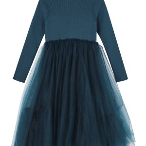 Mädchen gerippt Pullover und Tüll Kleid in blau
