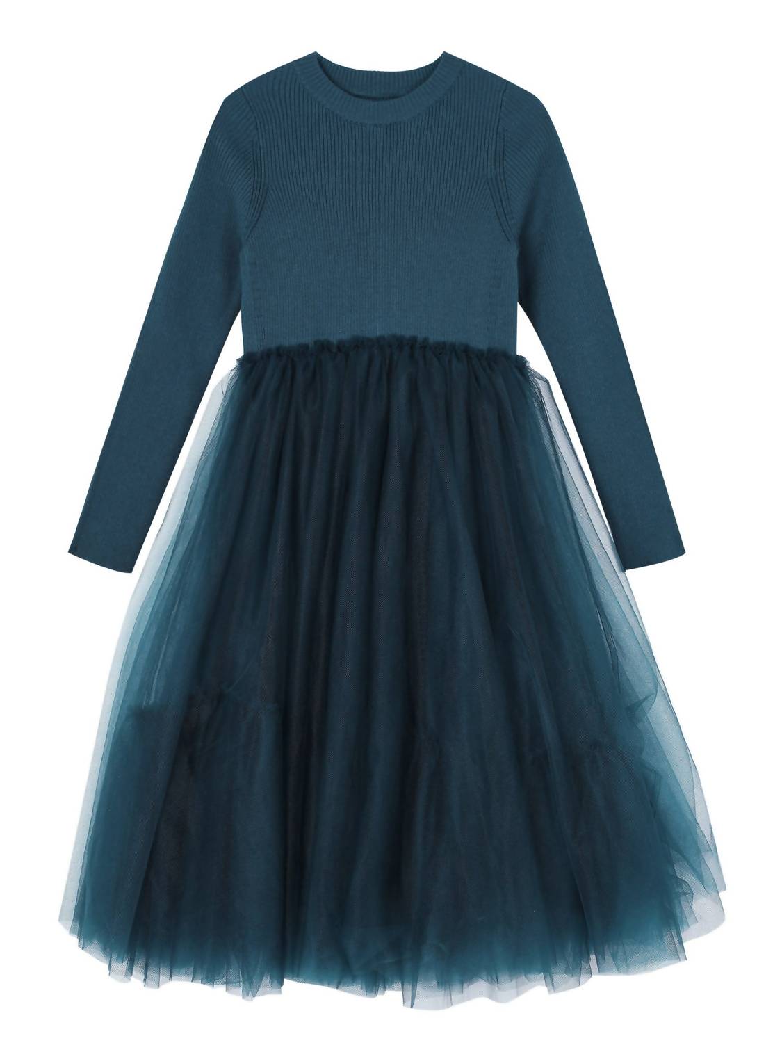 Mädchen gerippt Pullover und Tüll Kleid in blau