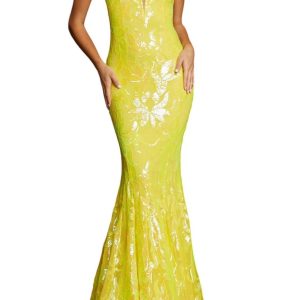Plunging Neckline Fitted Party Kleid in gelb