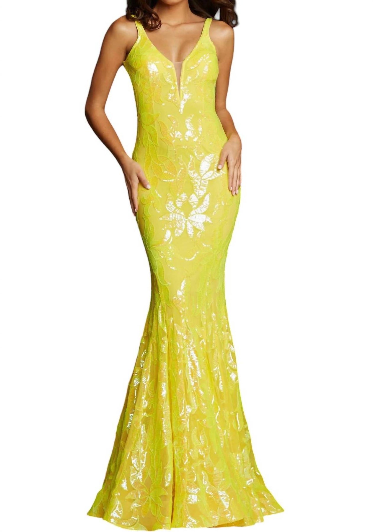 Plunging Neckline körpernah Partykleid in Gelb