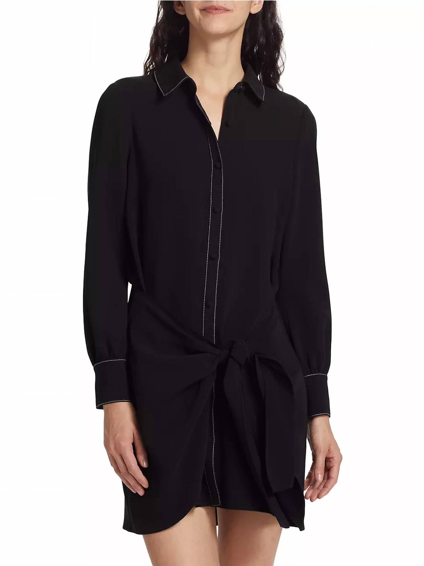 Gaby-Hemdkleid mit Wickelrock aus Krepp in Schwarz/Elfenbein