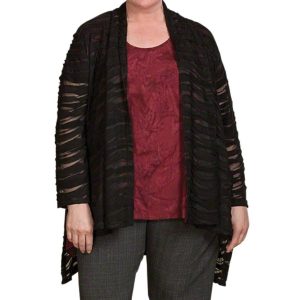 Strukturierte Schalkragen Jacki Wave Jacke – Übergröße in Schwarz