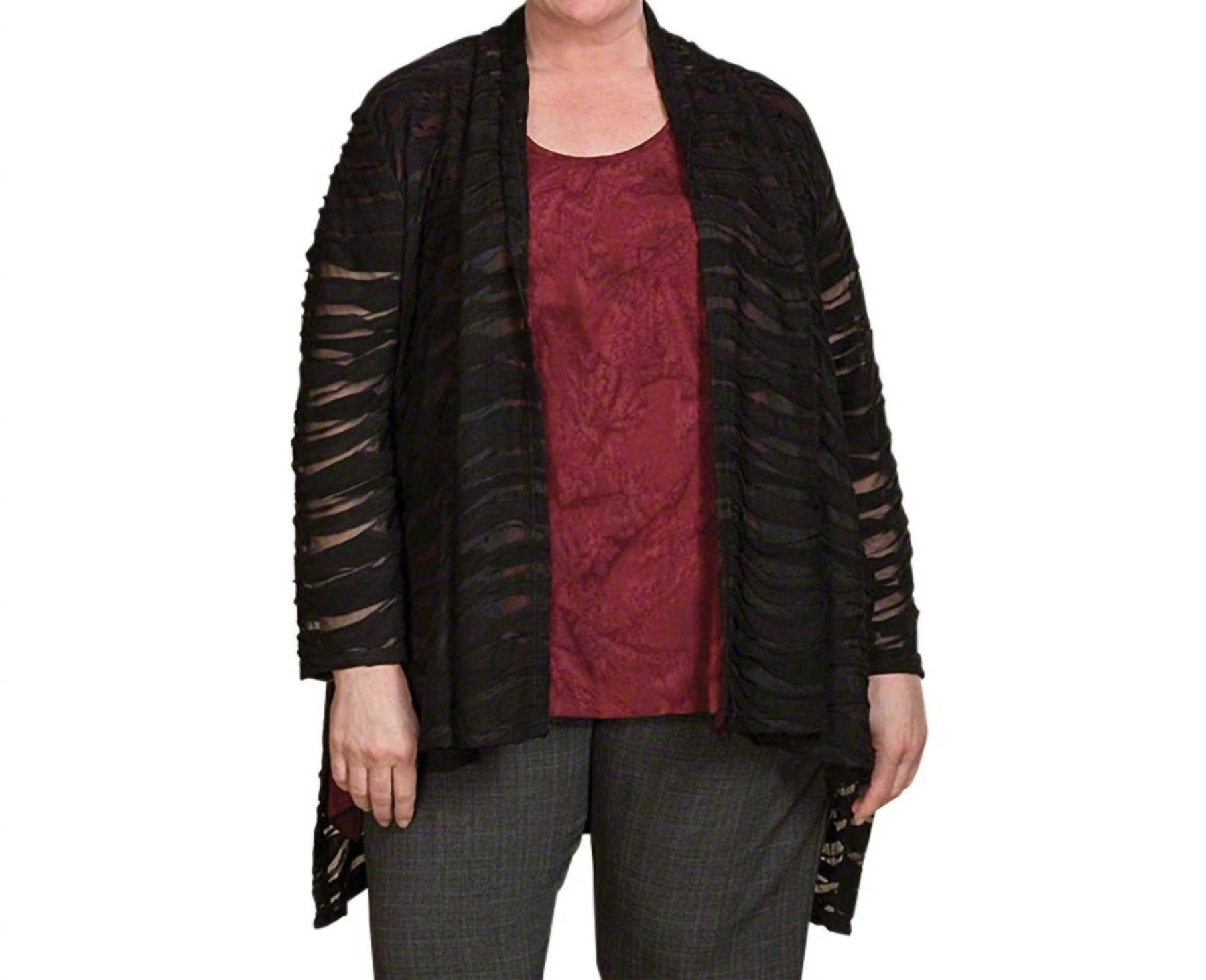 Strukturierte Schalkragen Jacki Wave Jacke – Übergröße in Schwarz