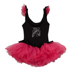 Mädchen schwarz heiß rosa Ballett Slipper Rüschen gerockt Trikot 12M-10