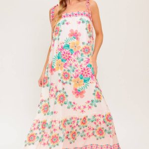 SUMMER GLOW Elfenbein gewebte Maxikleid