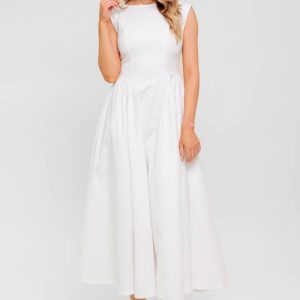 CANDLE VINE weißen Denim gewebt Midikleid