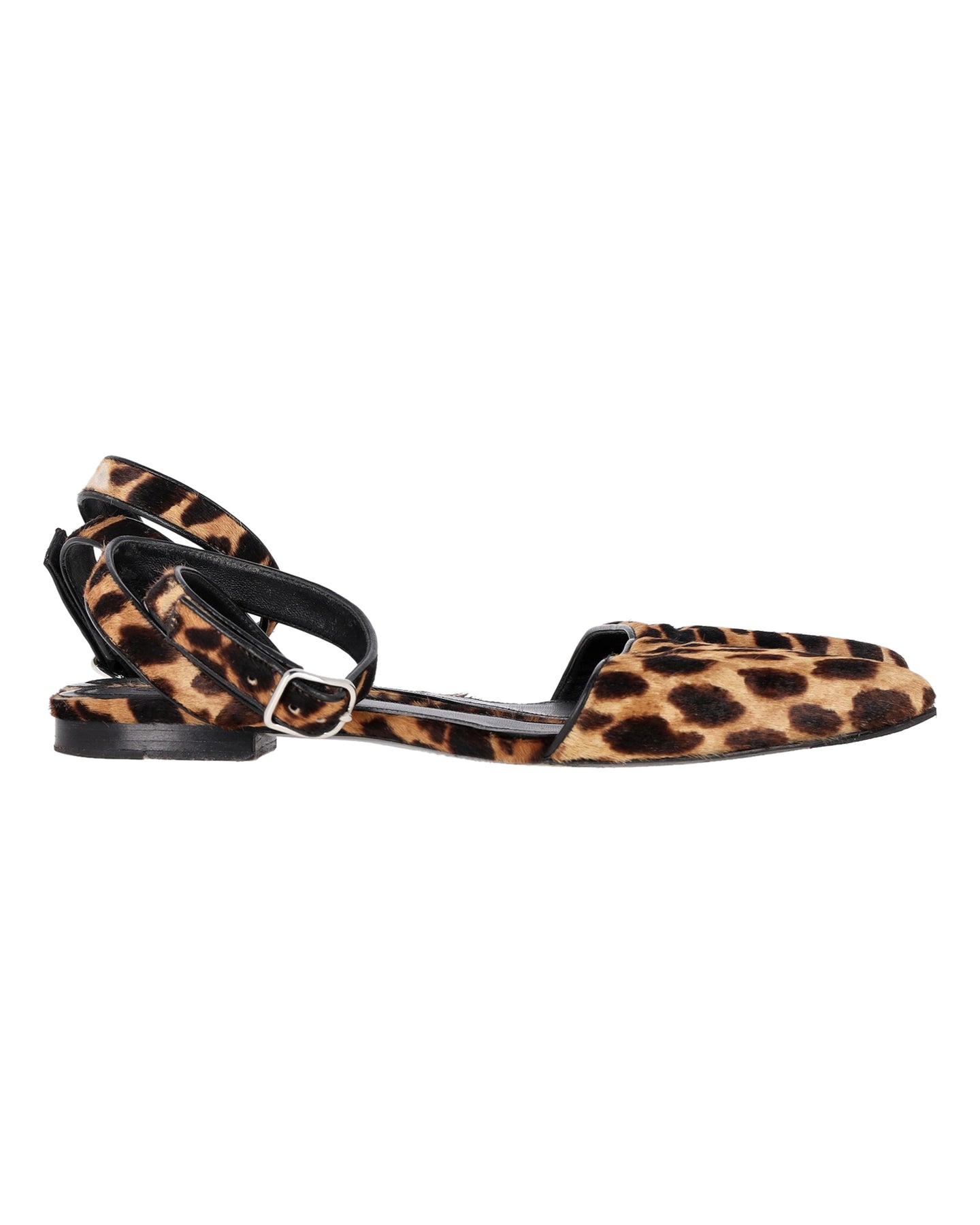 Alexander Wang Lara Leopard-Muster Knöchel-Wrap d'Orsay Flats in Braunes Kalbshaar
