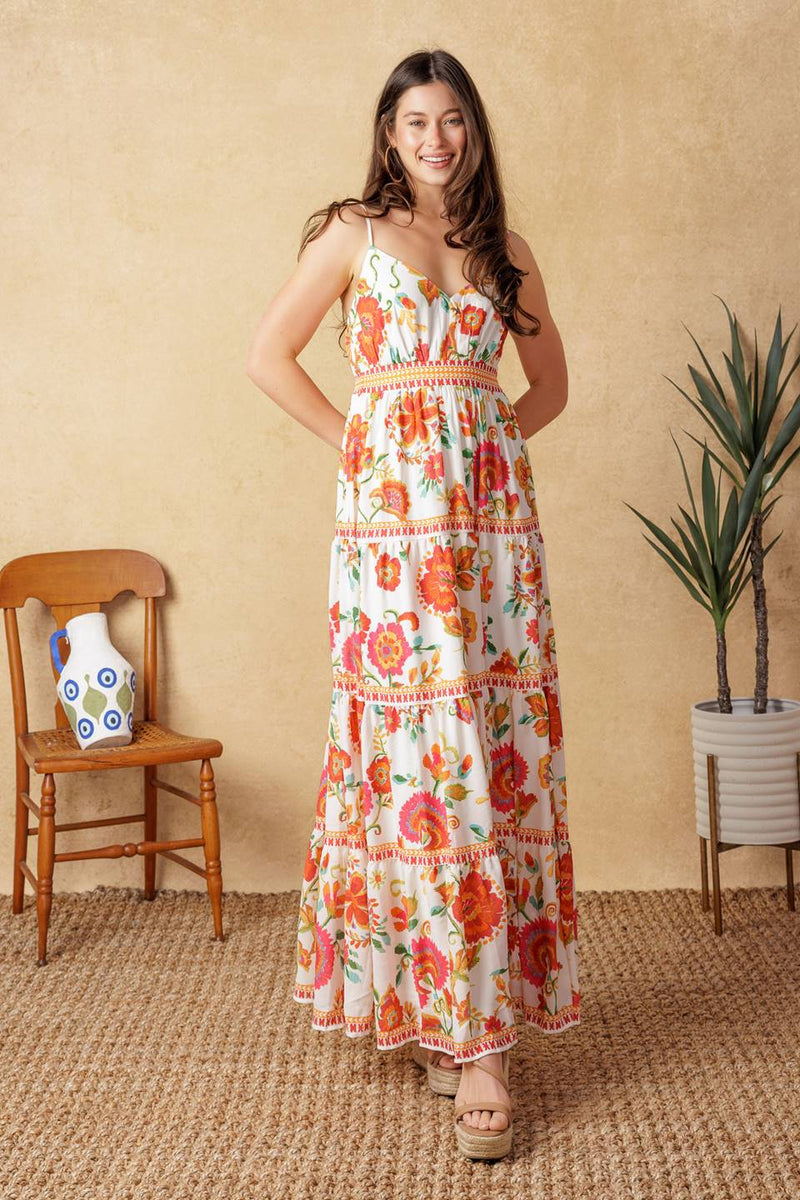 EINFACH AUF MICH Elfenbein Rot MIDI Kleid