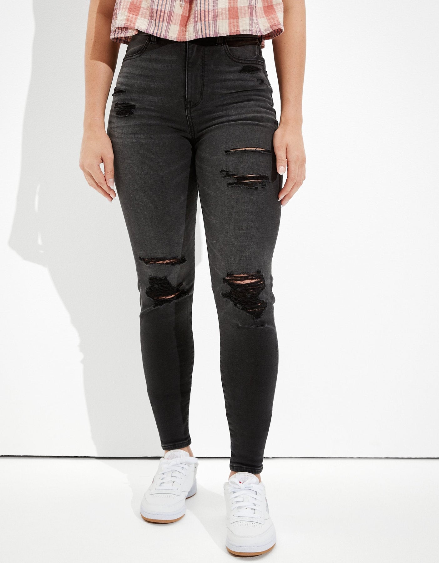 AE Ne(x)t Ebene weich Strick zerrissen Curvy Super High-Taillen-Jegging