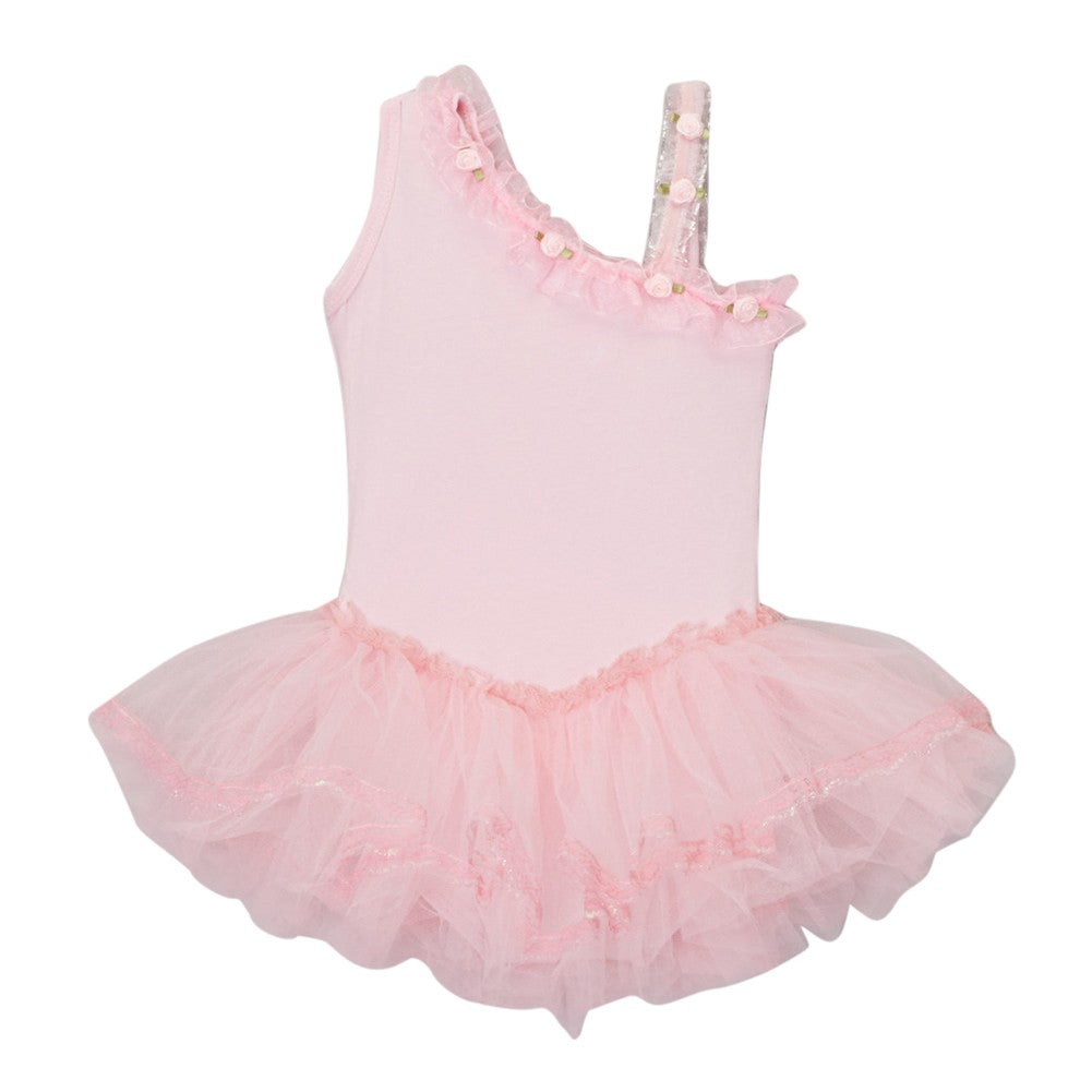 Mädchen Rosa Rüschen Asymmetrische Schulter Ballett Kleid 12M-10
