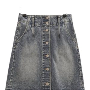 Damen Denim mit Knopfleiste Mini Rock im Vintage Dunkelblau