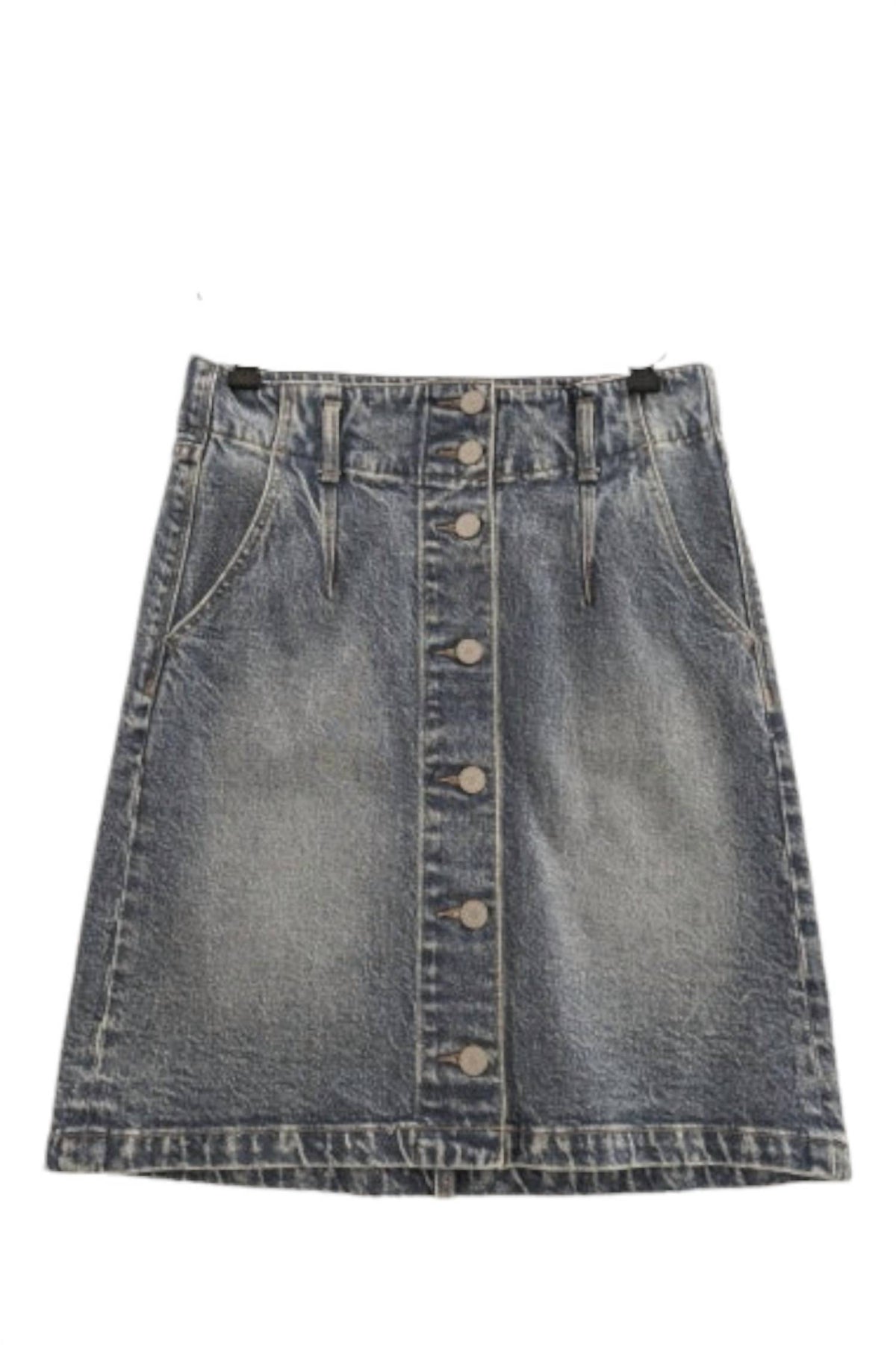 Damen Denim mit Knopfleiste Mini Rock im Vintage Dunkelblau
