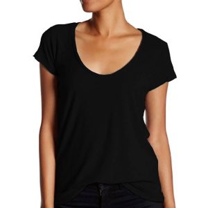 Damen tiefe scoop Hals T-Shirt in schwarz
