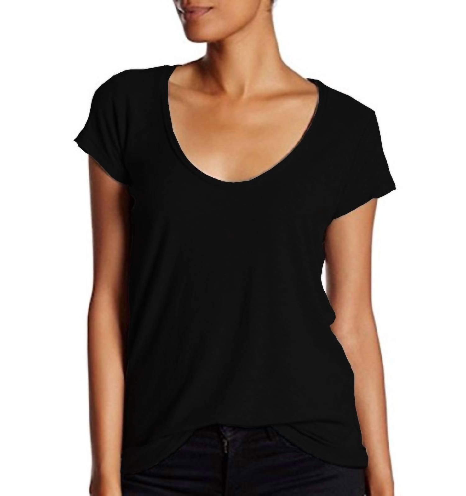 Damen Deep weiter Rundhalsausschnitt T-Shirt in Schwarz