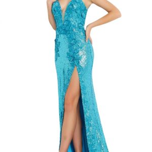 mit Blumenmuster appliques rückenloses Kleid in turqu