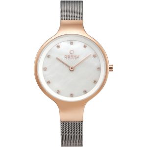 Obaku Damen rosa weiß Mutter der Perlmutt Zifferblatt Armbanduhr