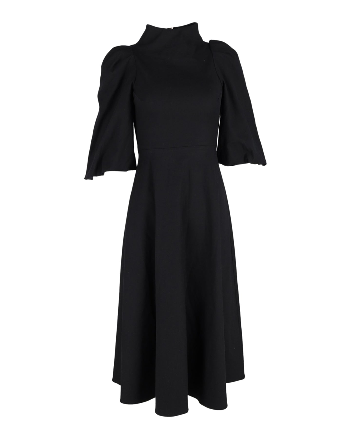 Perlmutt-Sofia-Midikleid mit Puffärmeln aus schwarzer Baumwolle