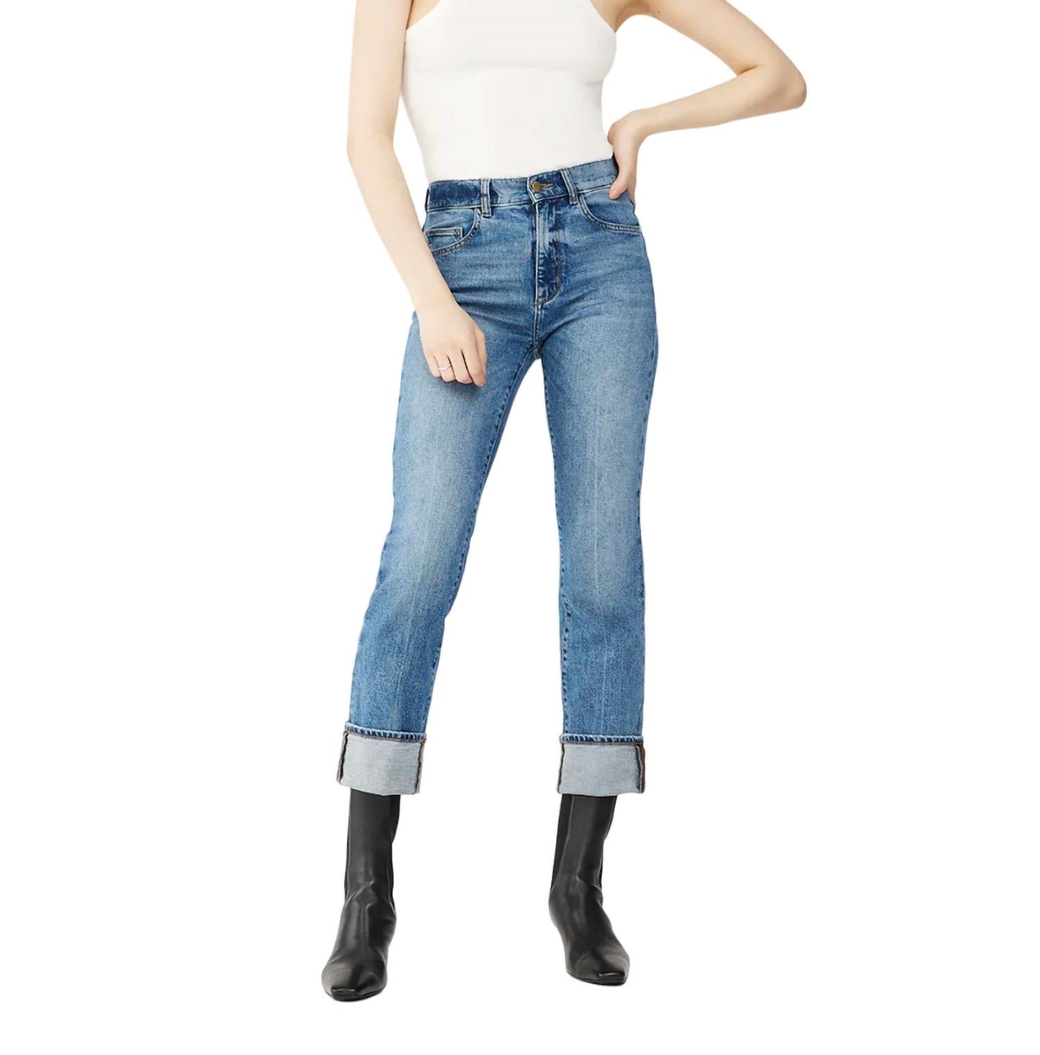 Patti gerade Hochhaus Vintage Knöchel Jeans in Oasis Cuffed