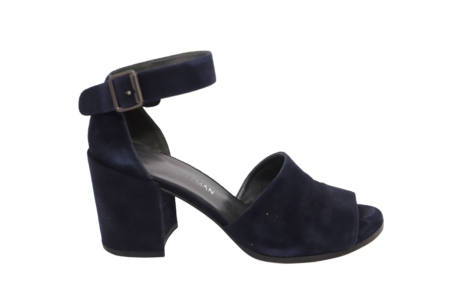 Stuart Weitzman Soho Gal Block Sandalen in dunkelblauem Wildleder