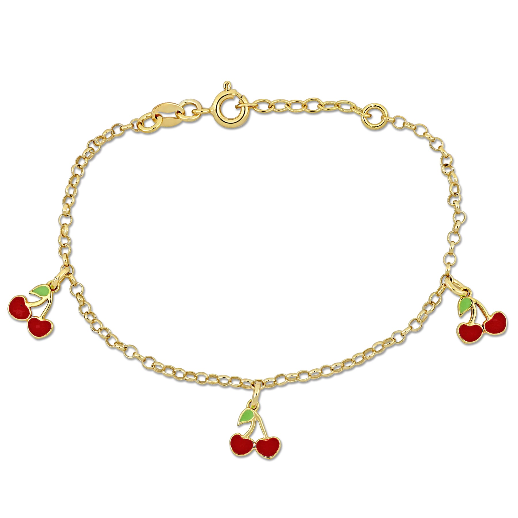 Mimi & Max Kinder Weiß und Rot Emaille Kirsche Charm Link Armband in Gelb überzogen Sterling Silber – 6.5+1 in